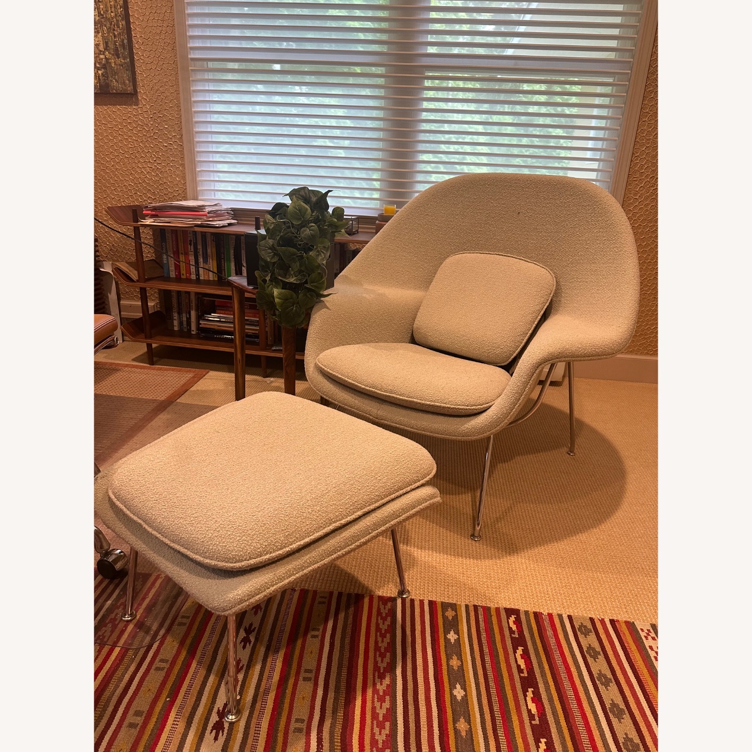 Womb Chair Natural Boucle Armchair and Ottoman - image-8