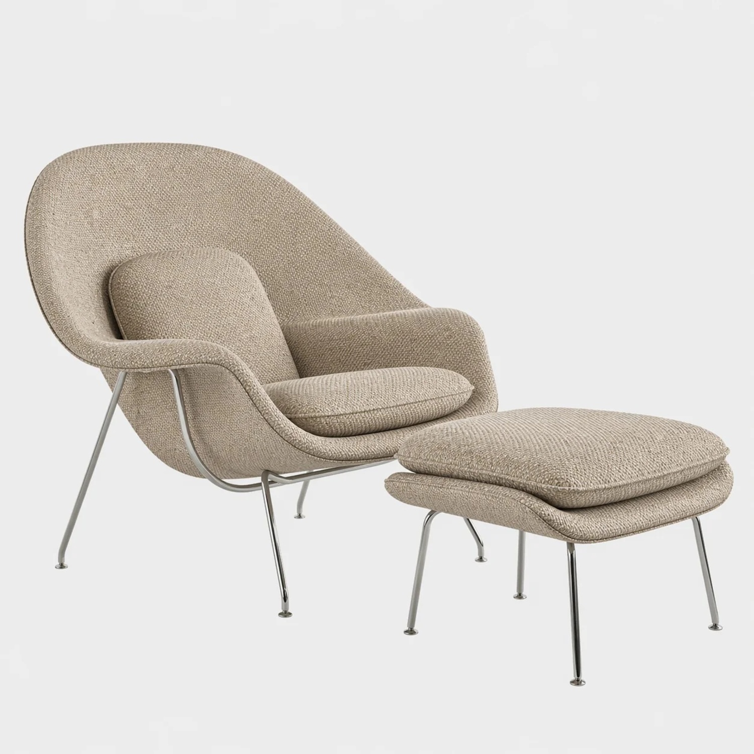 Womb Chair Natural Boucle Armchair and Ottoman - image-10