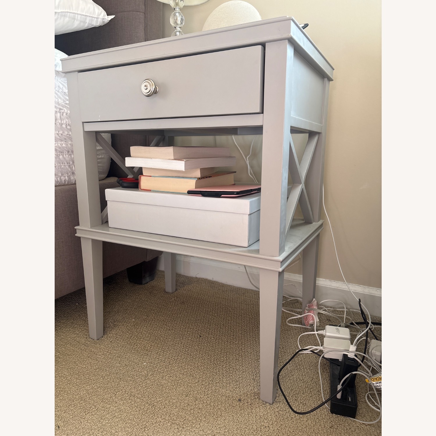 Pottery Barn Clara Light Gray Lattice Nightstand - image-2