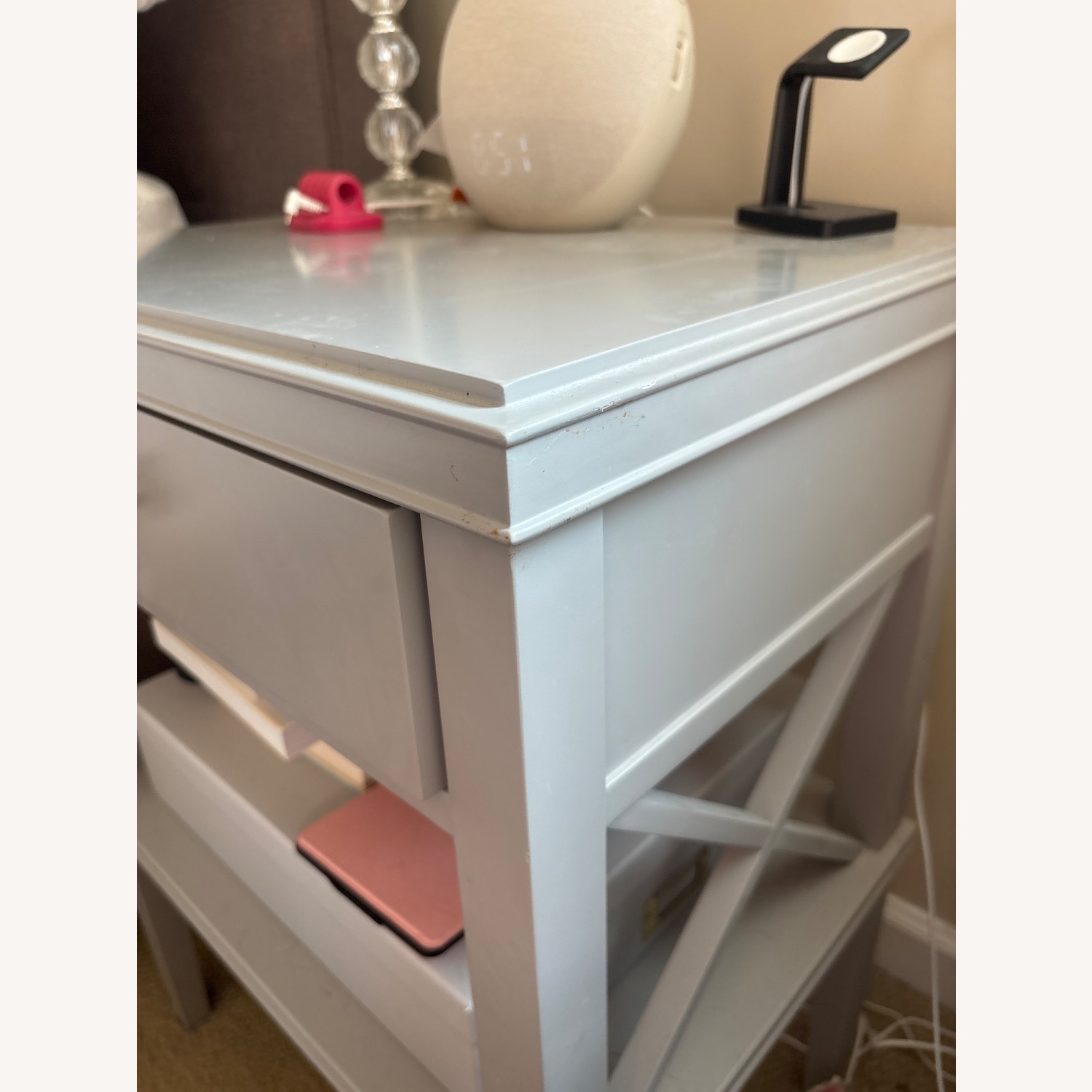 Pottery Barn Clara Light Gray Lattice Nightstand - image-3
