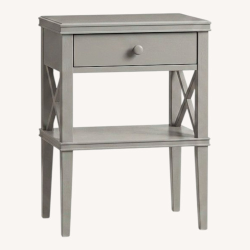 Used Pottery Barn Clara Light Gray Lattice Nightstand for sale on AptDeco