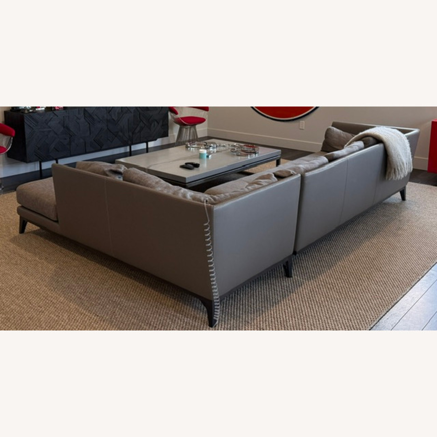 Roche Bobois Perception Gray Leather and Fabric Sectional - image-2