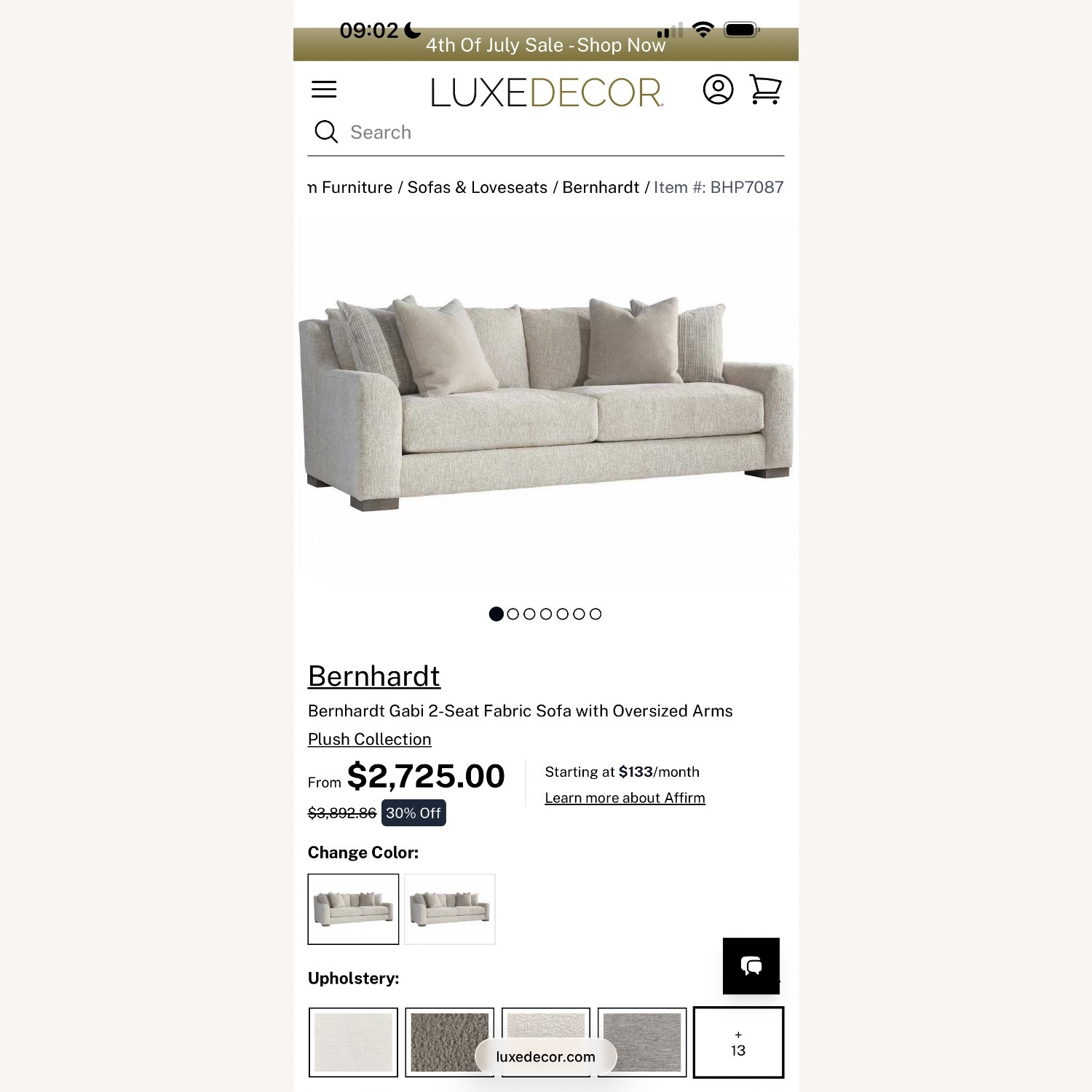 Bernhardt Furniture Natural Fabric 2 Seater Sofa - image-6