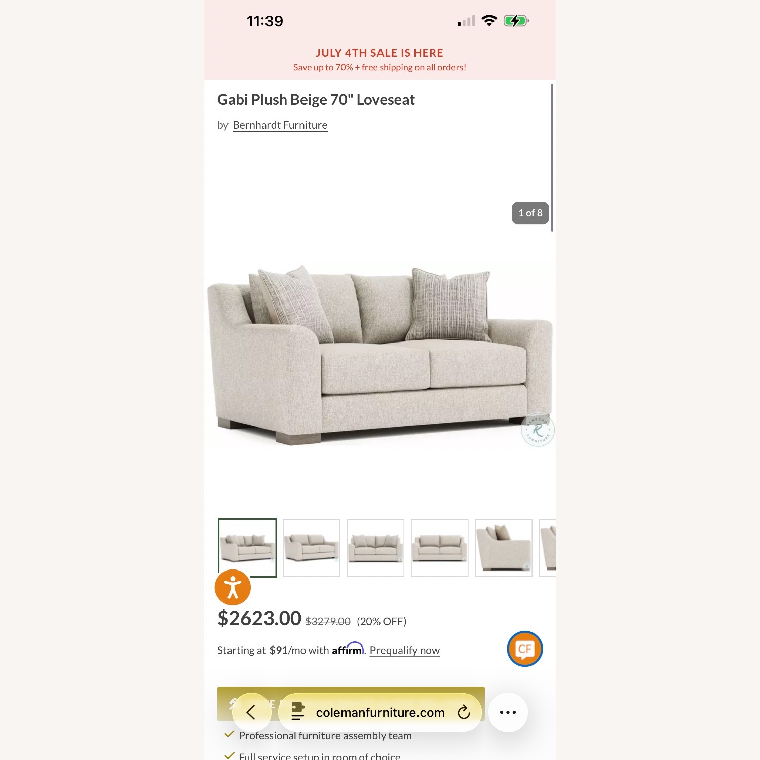Bernhardt Furniture Gabi Natural Fabric Loveseat - image-1