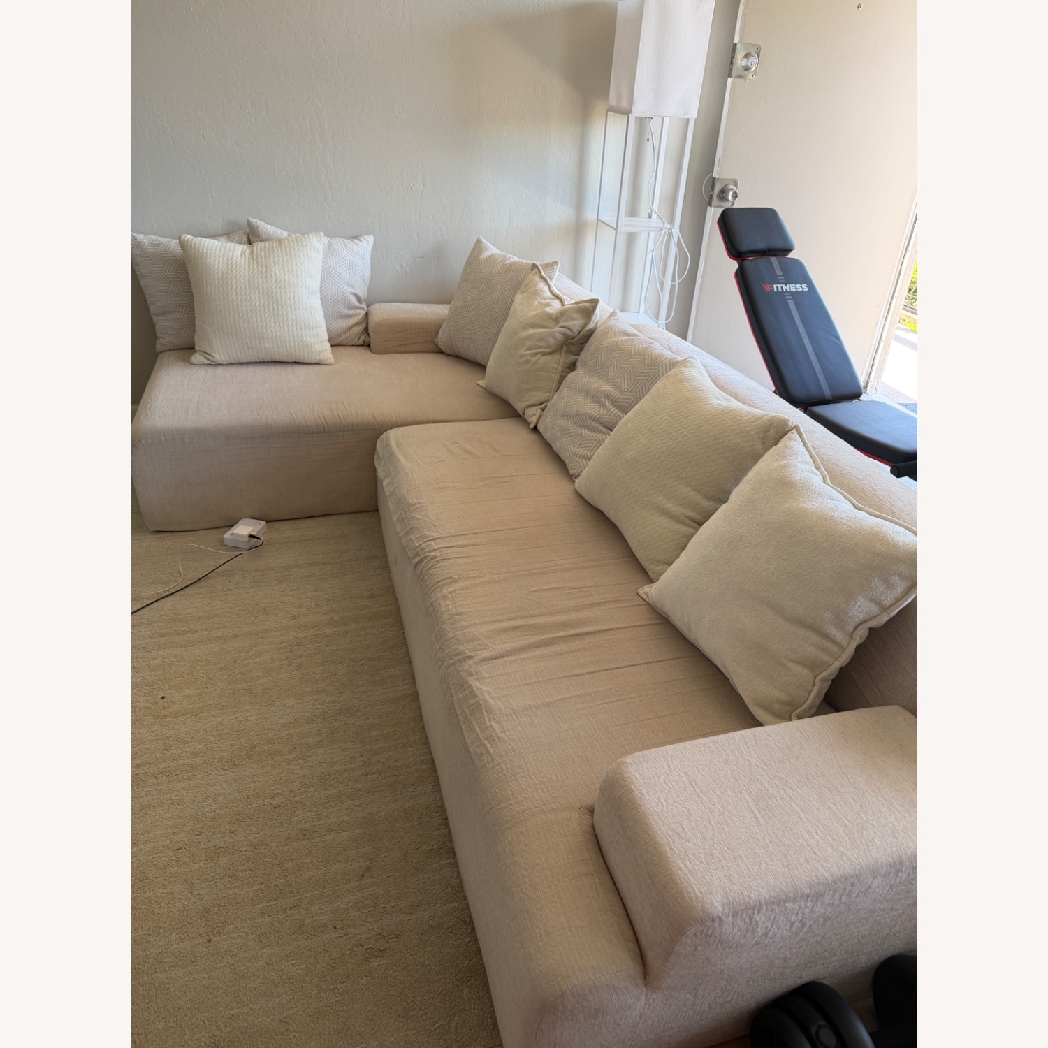 White Velvet 2 Piece Sectional - image-6