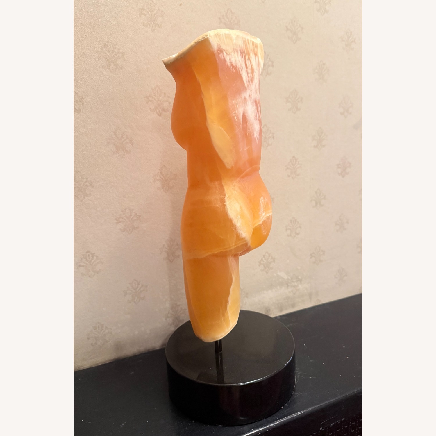 Hand-Carved Orange Calcite Torso Sculpture - image-4