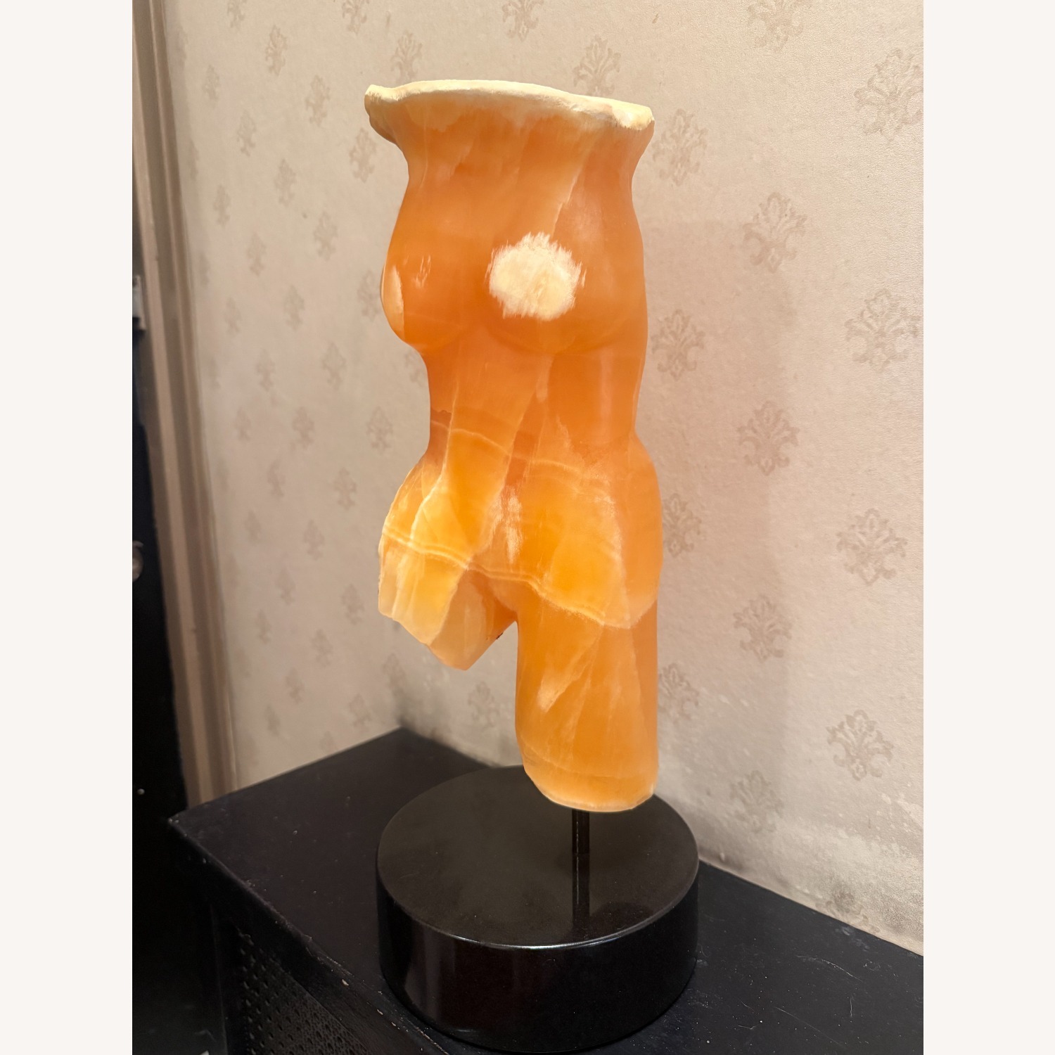 Hand-Carved Orange Calcite Torso Sculpture - image-2