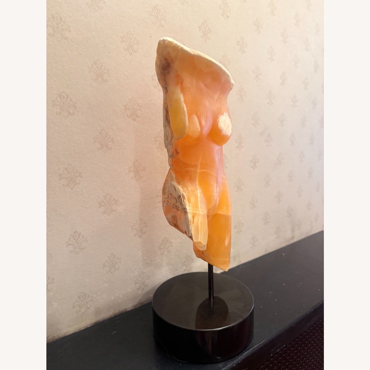 Hand-Carved Orange Calcite Torso Sculpture - image-5