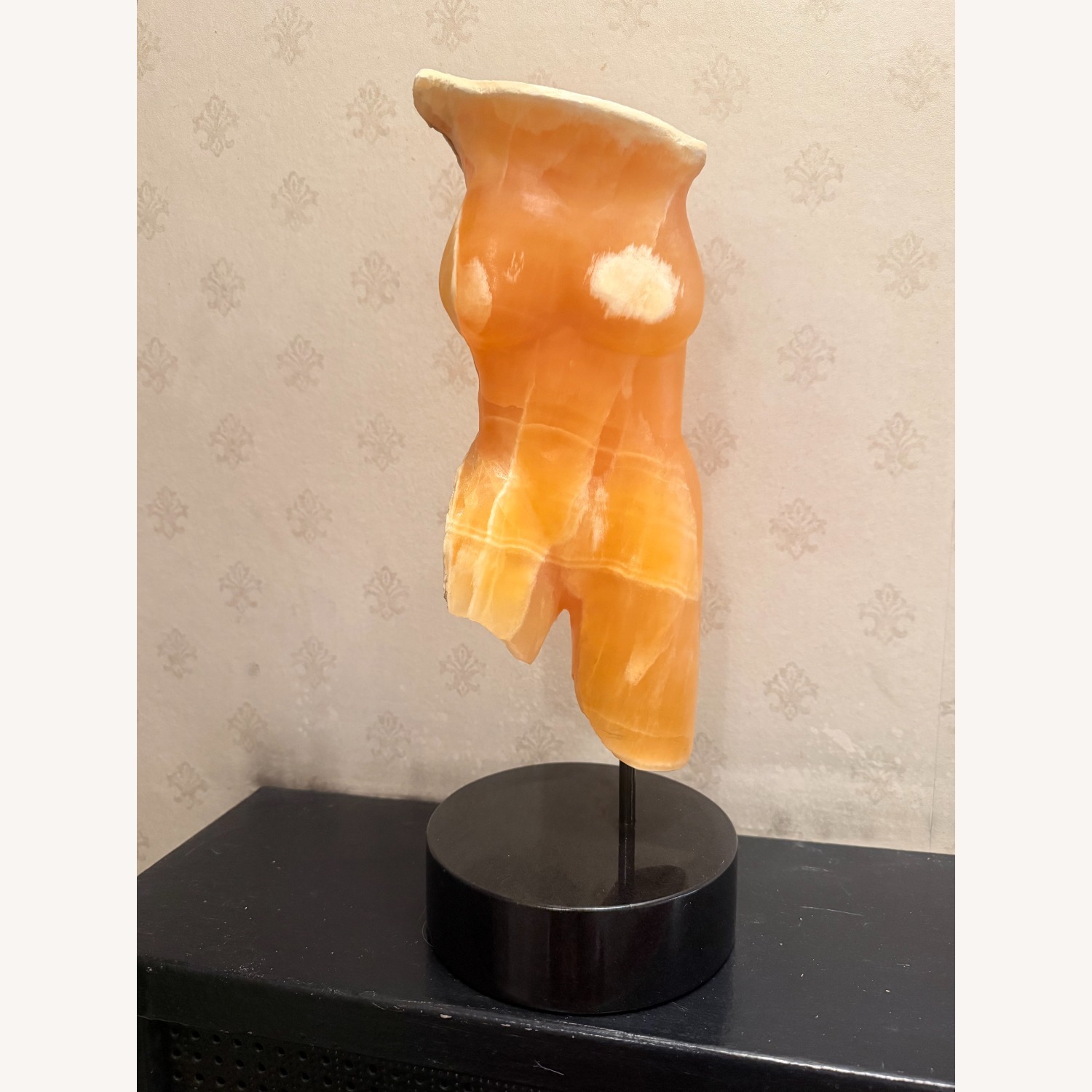 Hand-Carved Orange Calcite Torso Sculpture - image-3