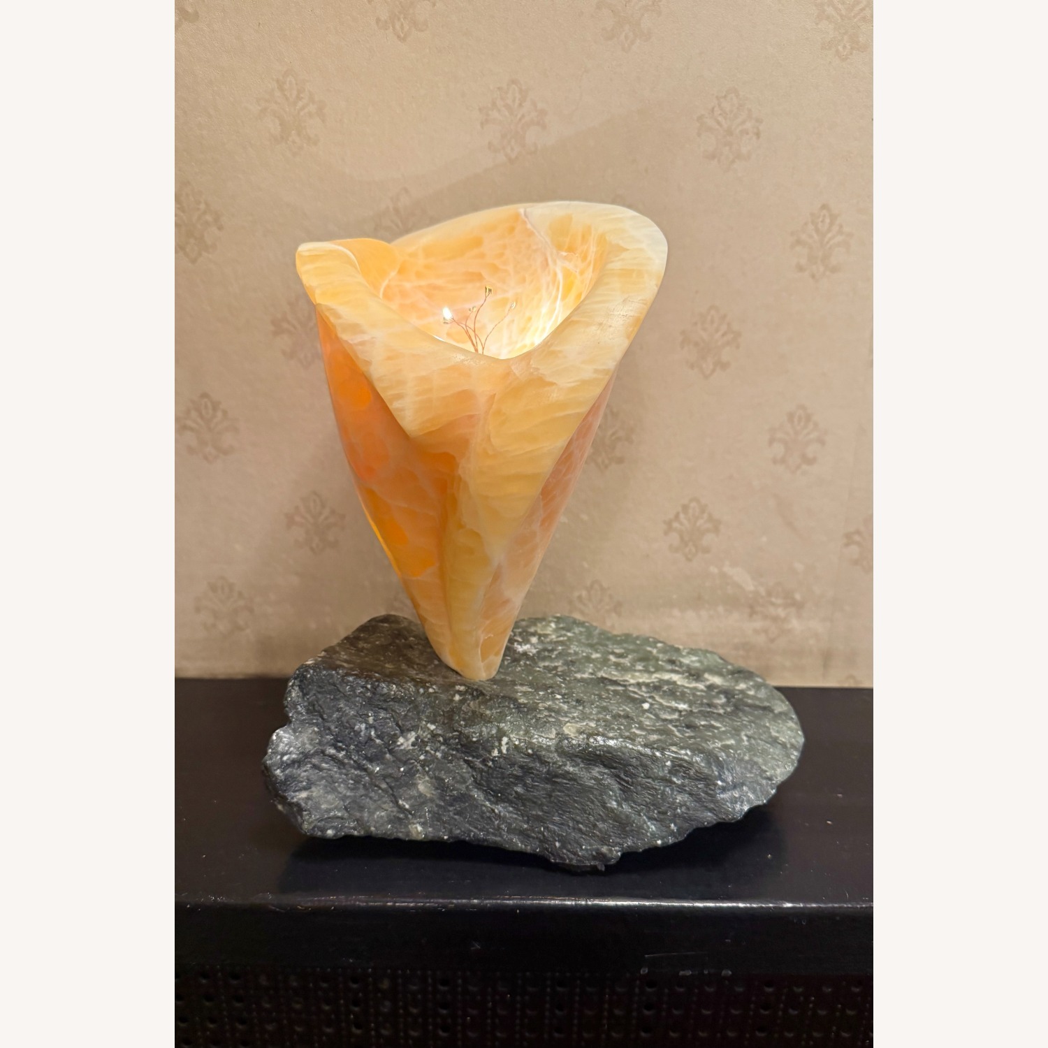 Illuminated Orange Calcite Sculpture - image-8