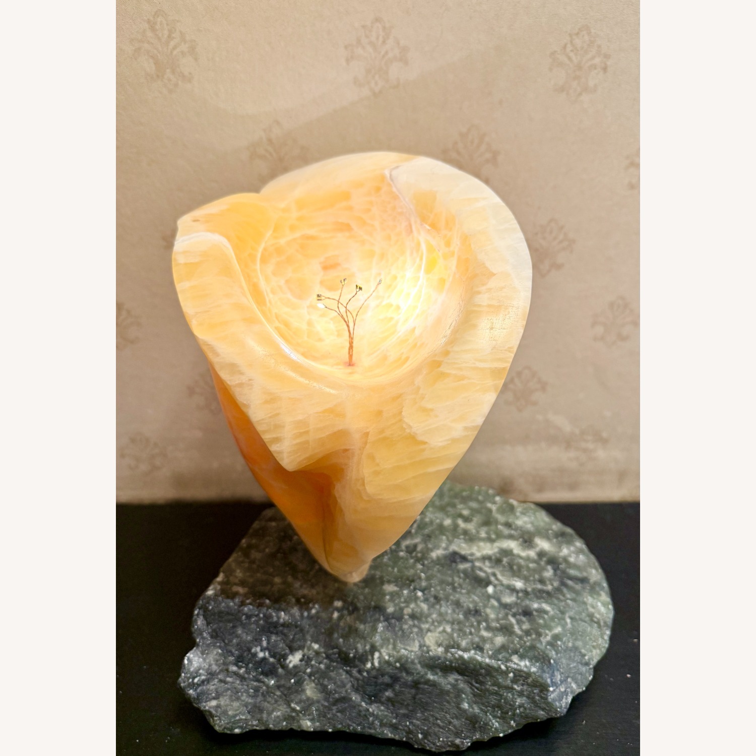 Illuminated Orange Calcite Sculpture - image-7