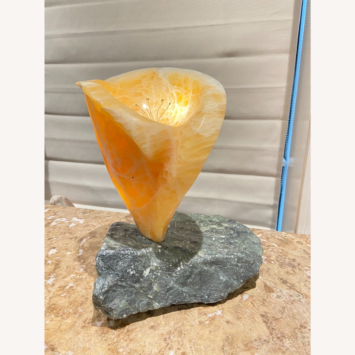 Illuminated Orange Calcite Sculpture - image-5