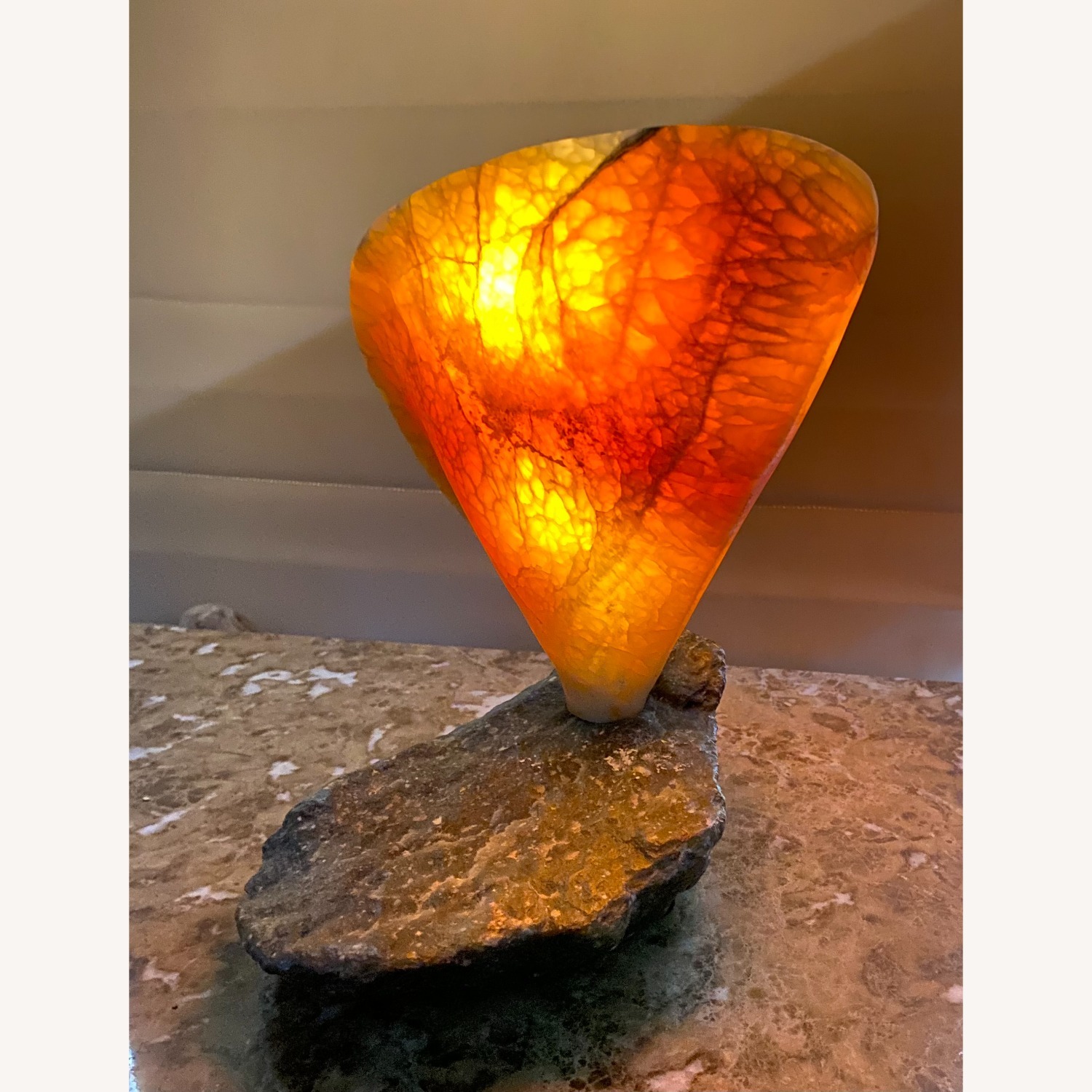 Illuminated Orange Calcite Sculpture - image-4
