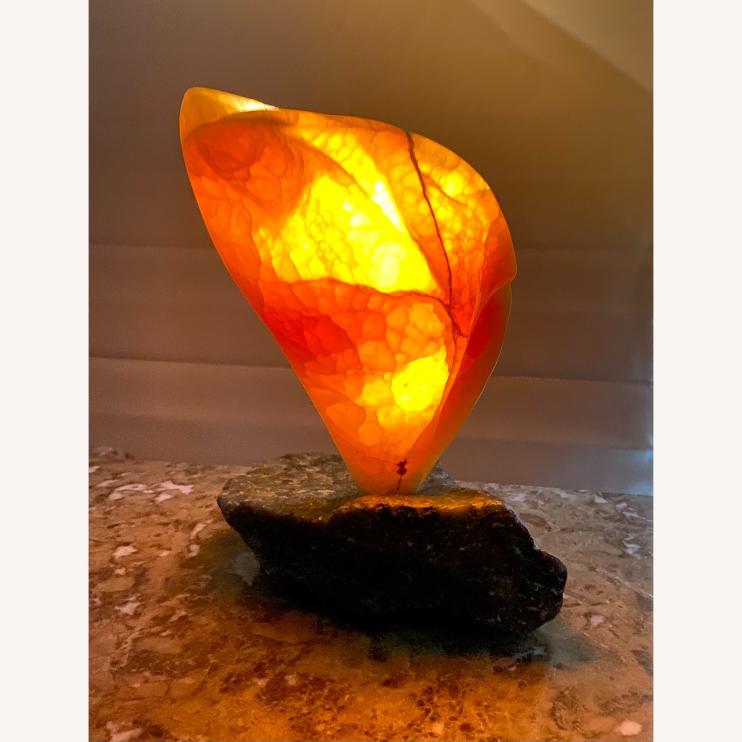 Illuminated Orange Calcite Sculpture - image-3