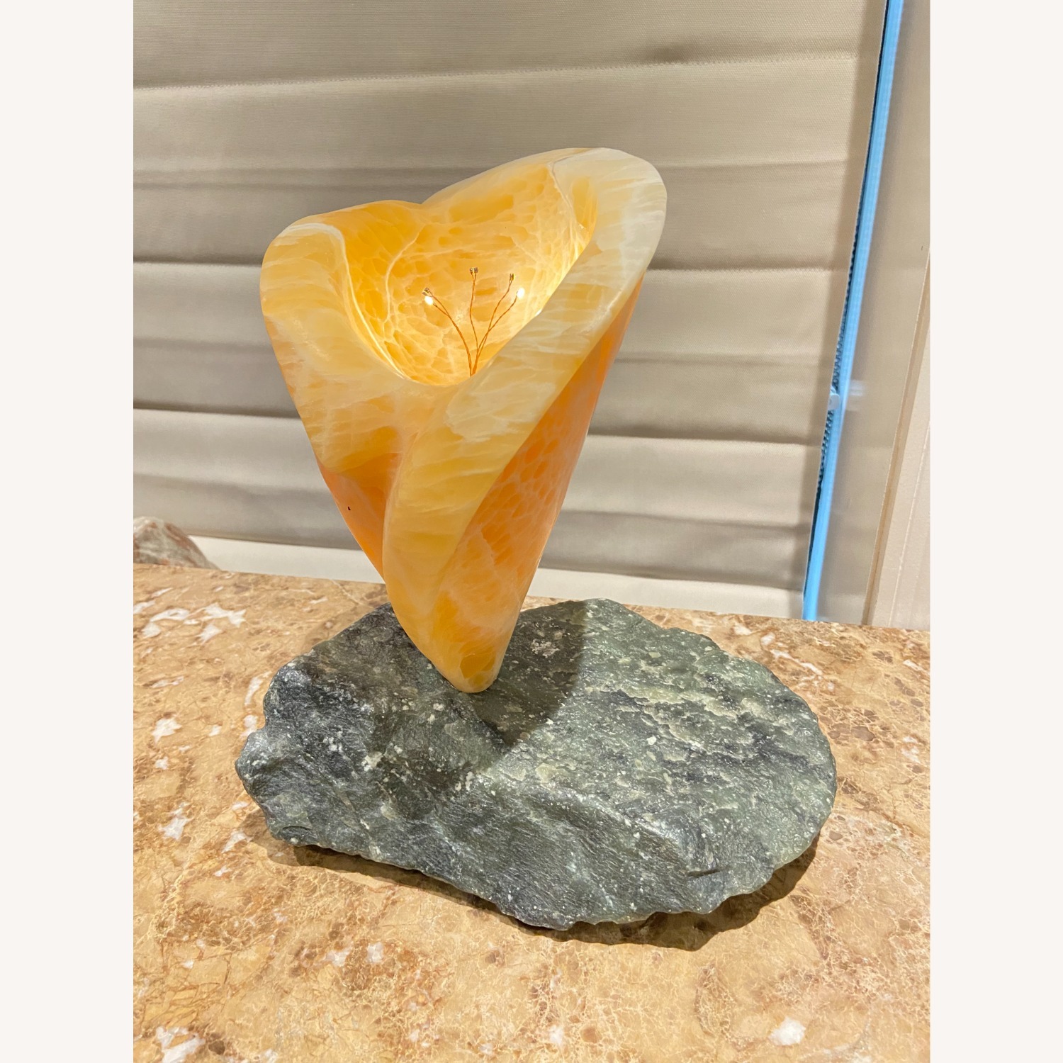 Illuminated Orange Calcite Sculpture - image-1
