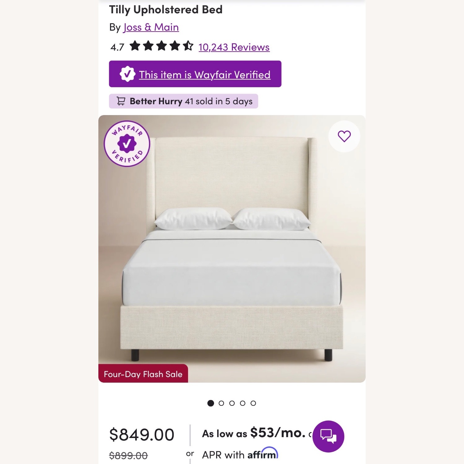 Joss & Main Tilly Fabric Full Bed - image-5