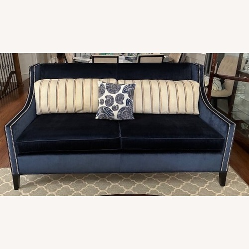 Used Walter E. Smithe Naomi Blue Velvet 3+ Seater Sofa for sale on AptDeco