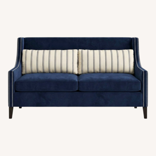 Used Walter E. Smithe Naomi Blue Velvet 3+ Seater Sofa for sale on AptDeco