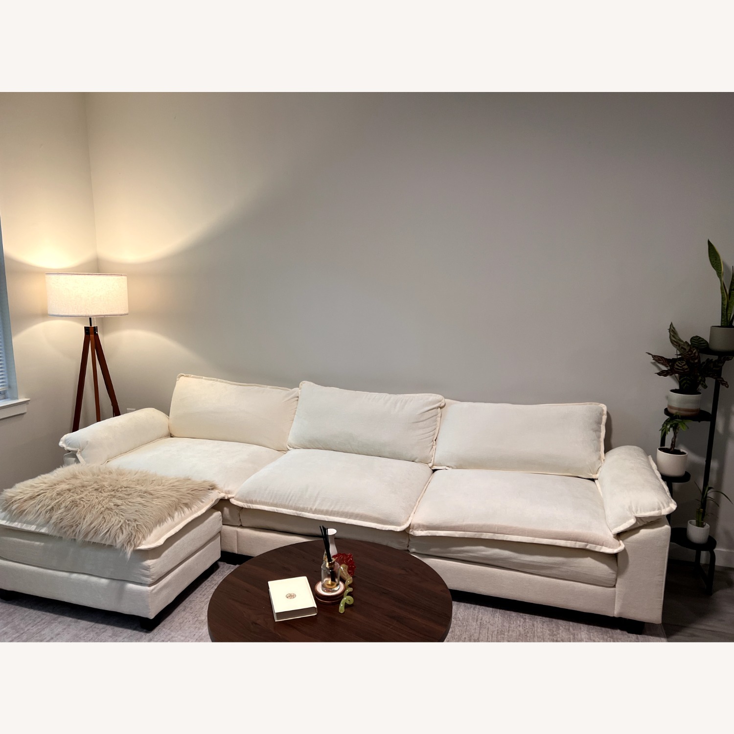 White Fabric 3+ Piece Sectional - image-2