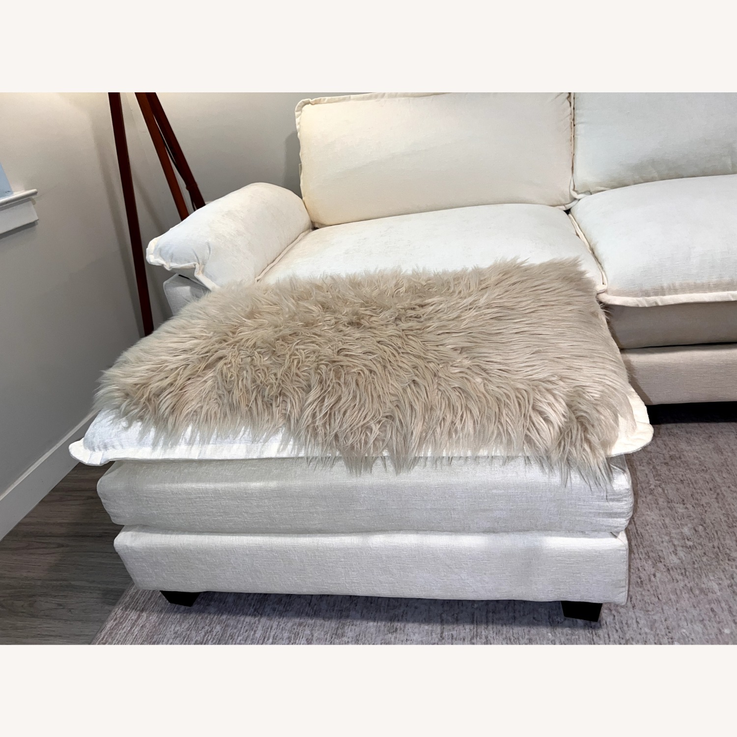 White Fabric 3+ Piece Sectional - image-7