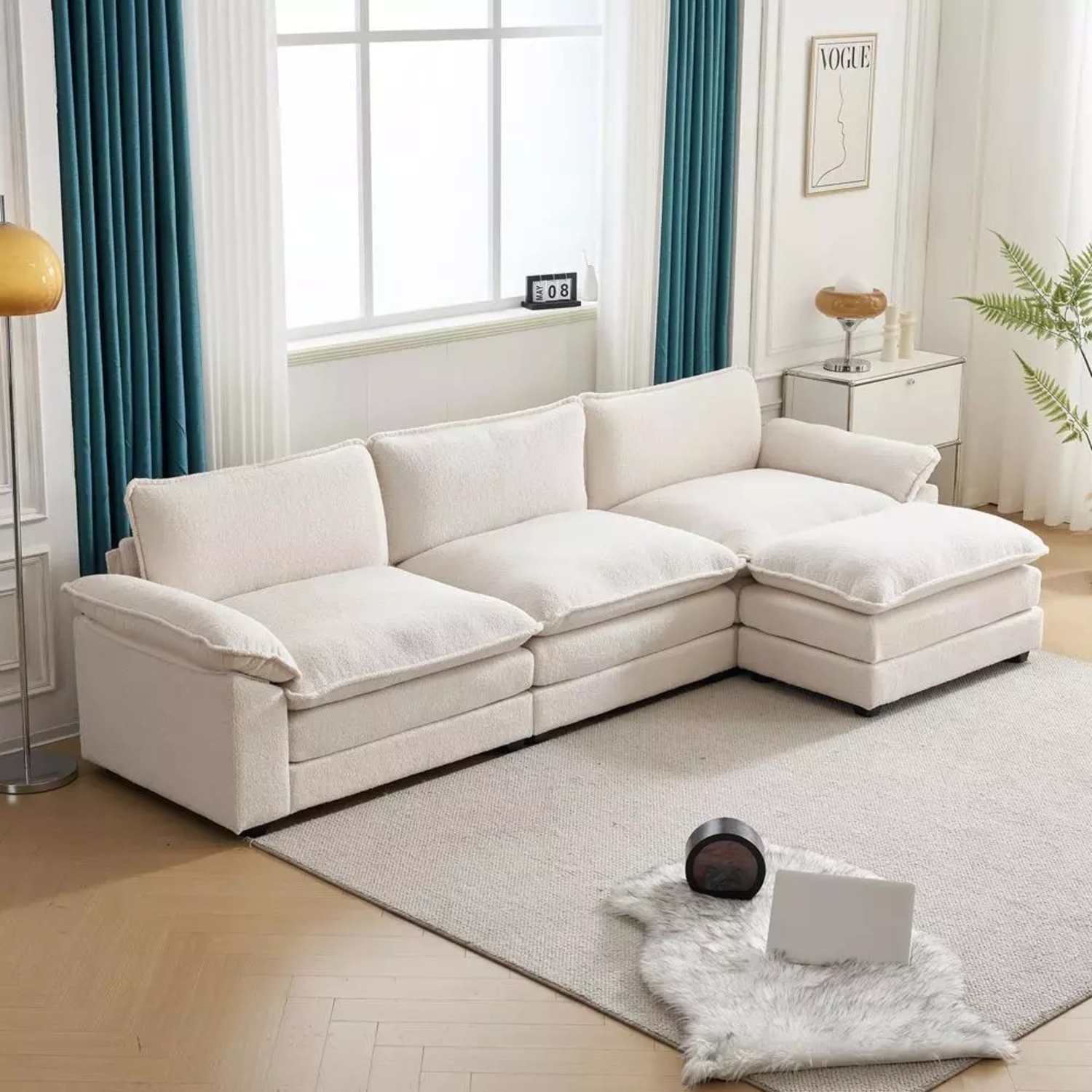 White Fabric 3+ Piece Sectional - image-9