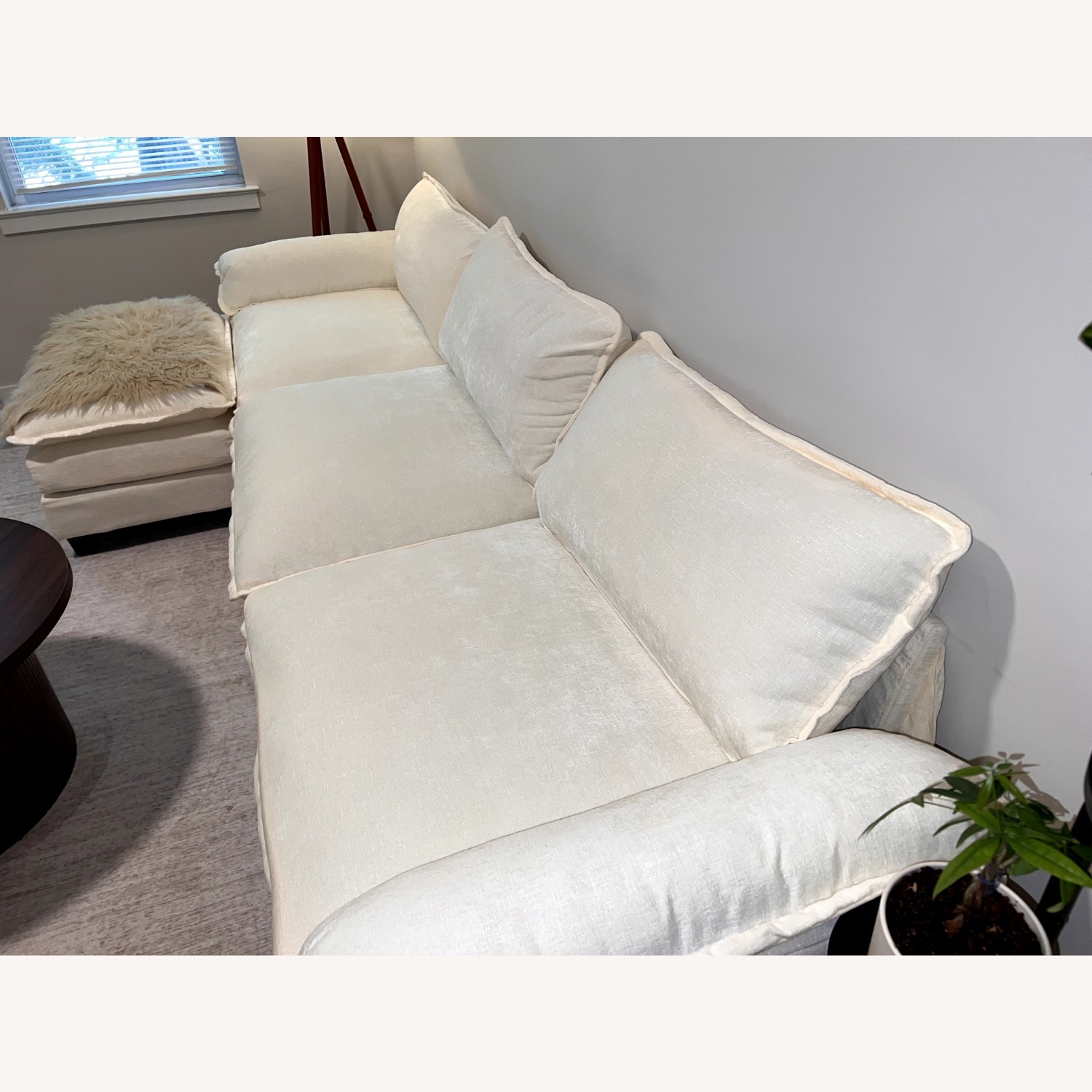 White Fabric 3+ Piece Sectional - image-6