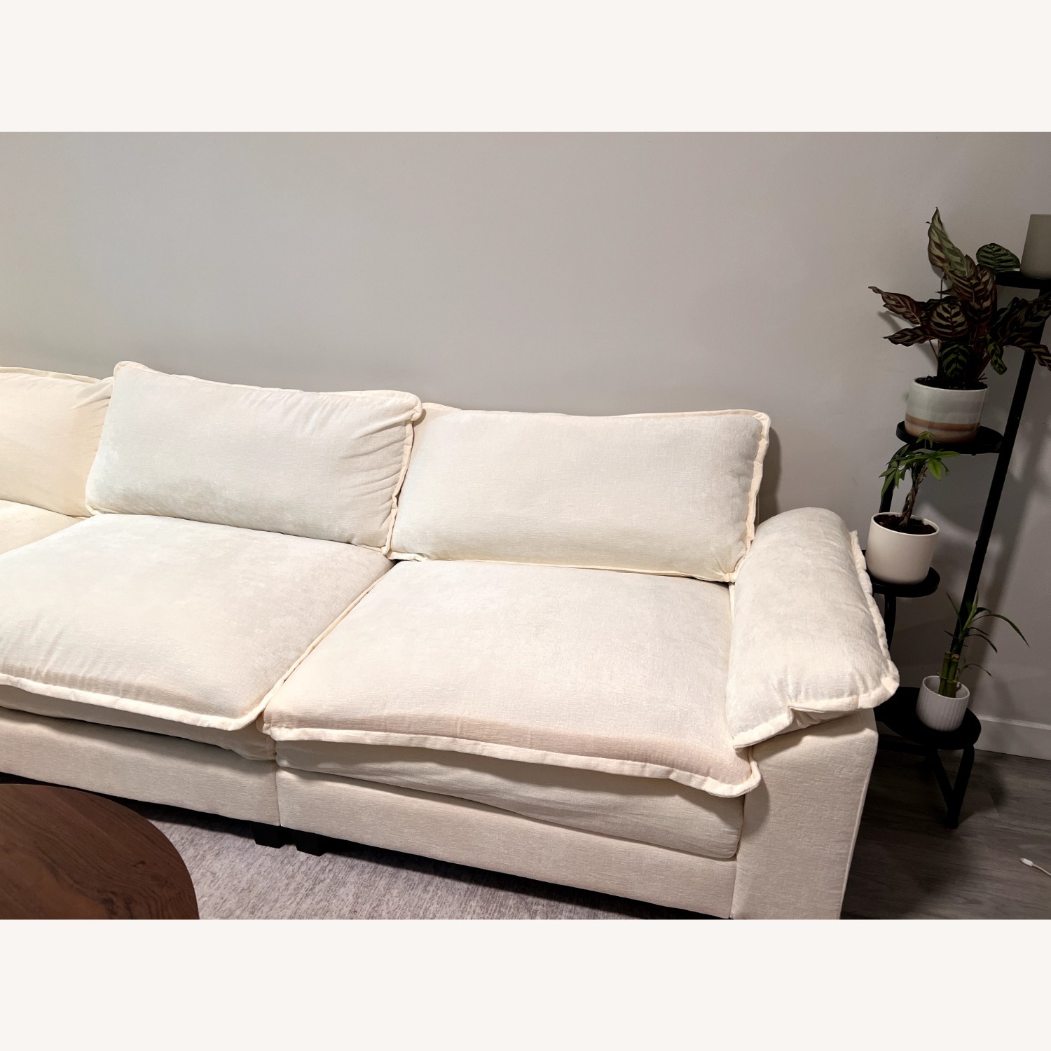 White Fabric 3+ Piece Sectional - image-3