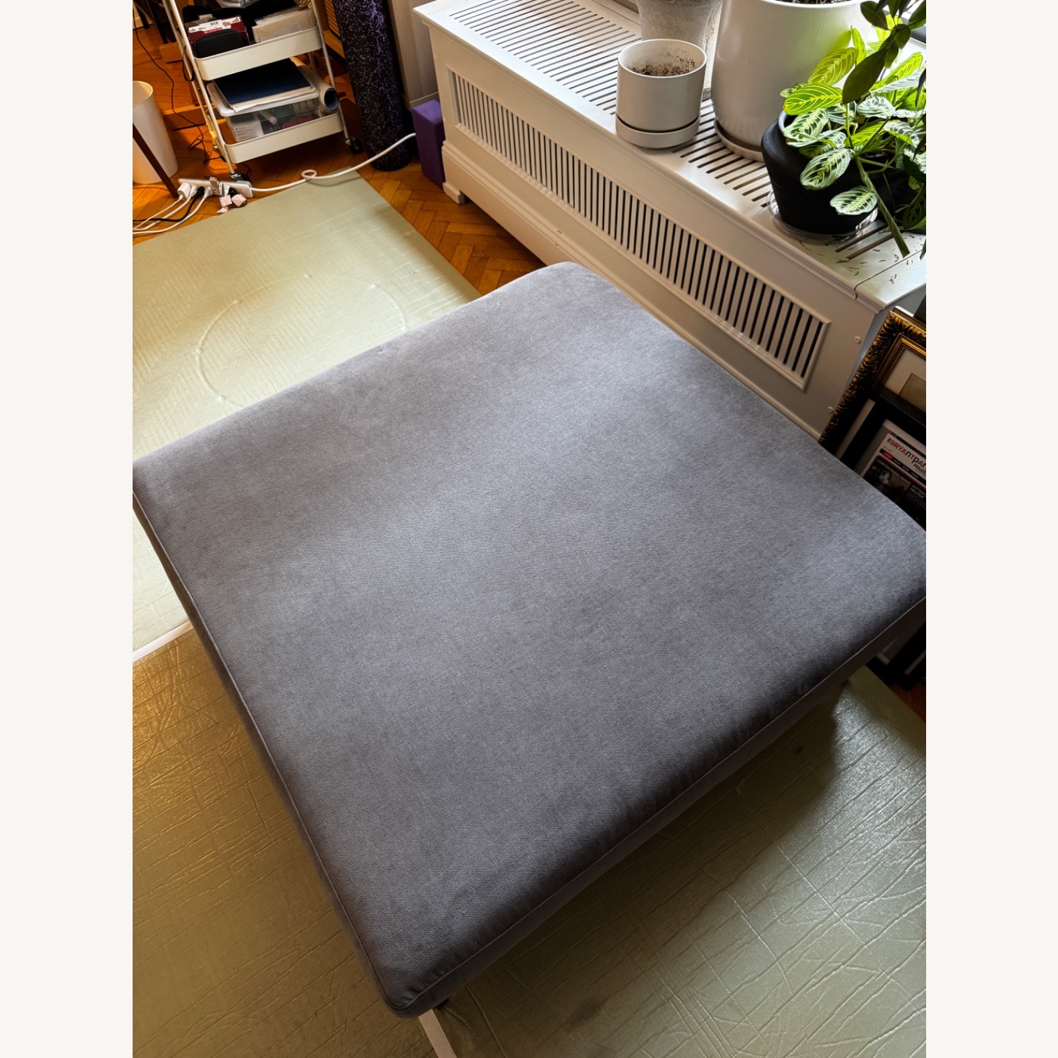 West Elm Andes Dark Gray Fabric Ottoman - image-2