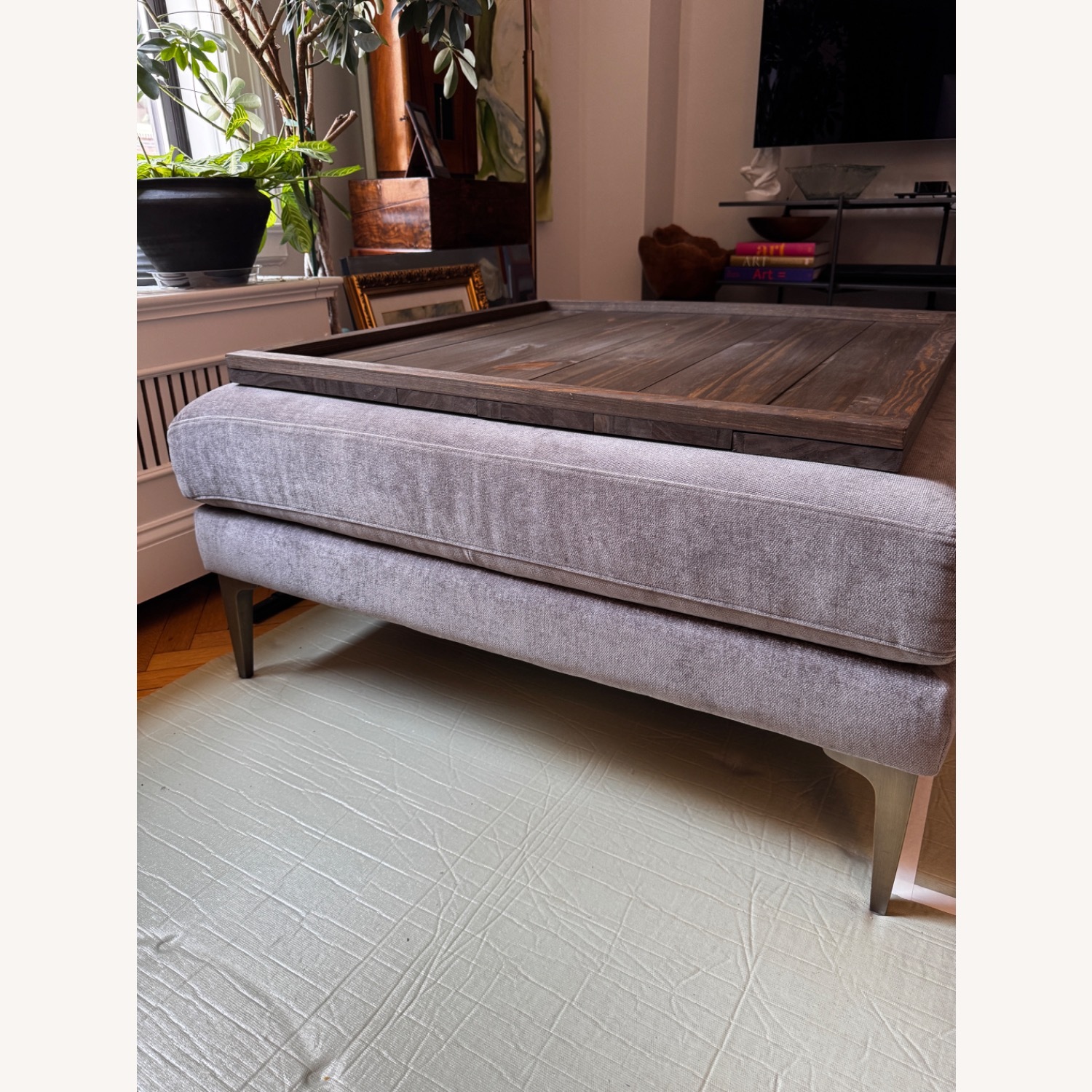 West Elm Andes Dark Gray Fabric Ottoman - image-4