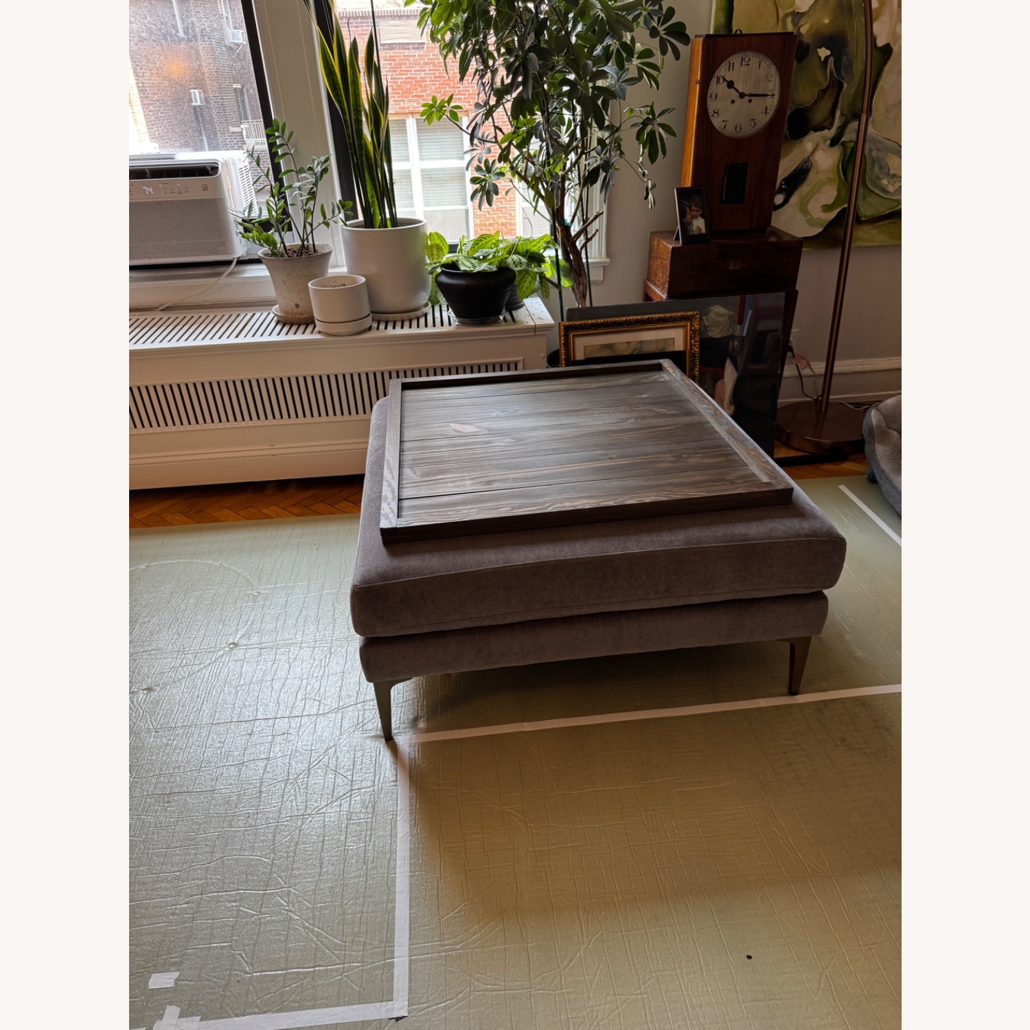 West Elm Andes Dark Gray Fabric Ottoman - image-5