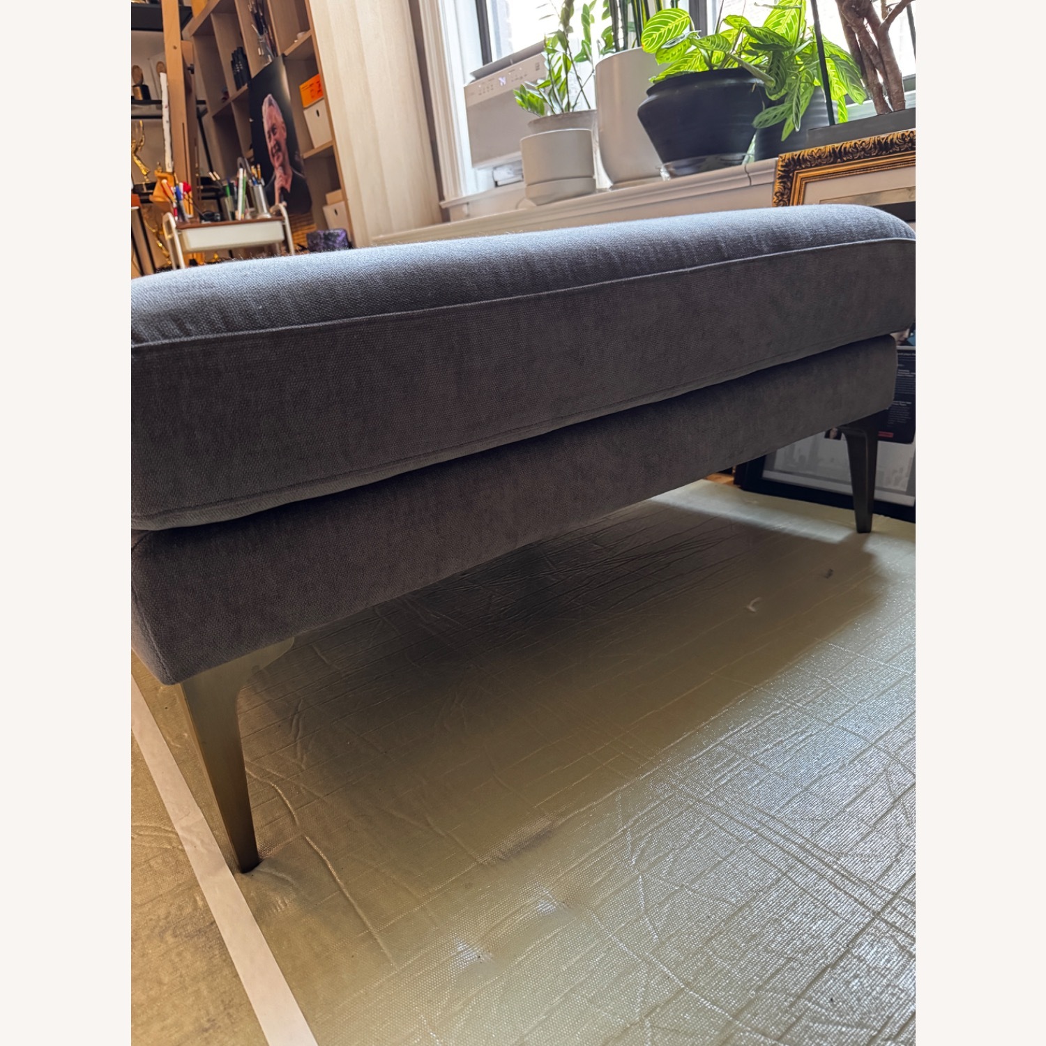 West Elm Andes Dark Gray Fabric Ottoman - image-3