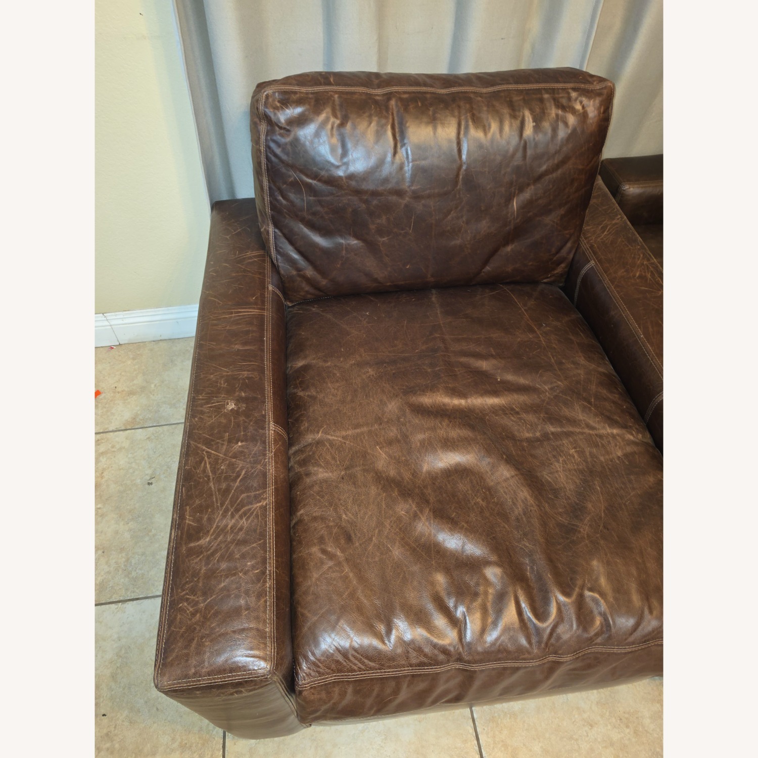 Restoration Hardware leather Cushion Sofa - image-5