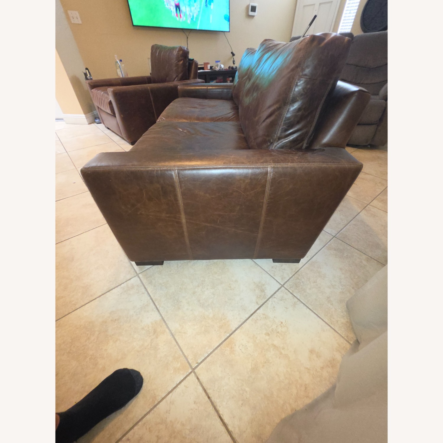Restoration Hardware leather Cushion Sofa - image-3