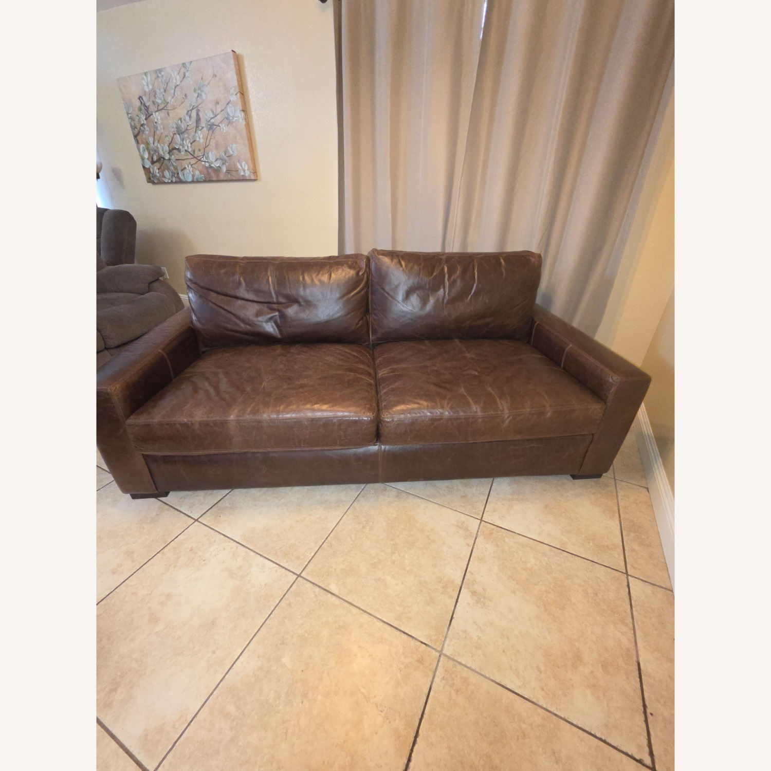 Restoration Hardware leather Cushion Sofa - image-6