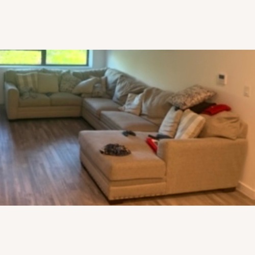 Used Bob's Discount Cottage Chic Beige 150" 4 Piece Right Arm for sale on AptDeco