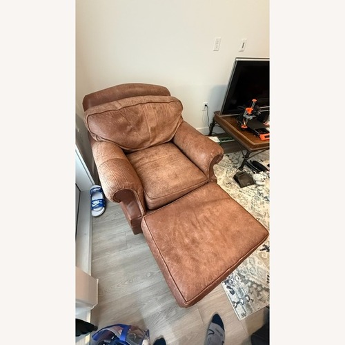 Used Hancock & Moore Leather Chair with Ottoman for sale on AptDeco