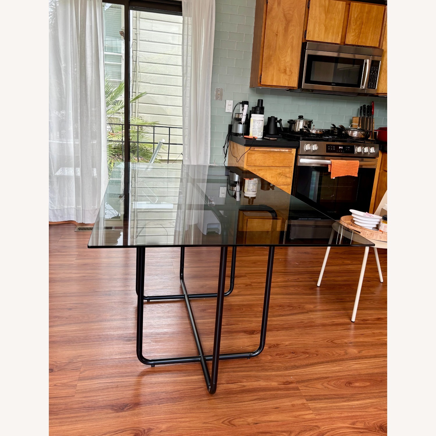 West Elm Black Glass Dining Table - image-2