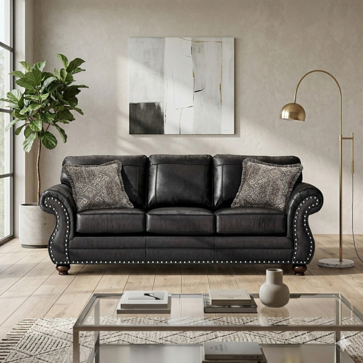 Dark Brown Leather Sofa - image-5