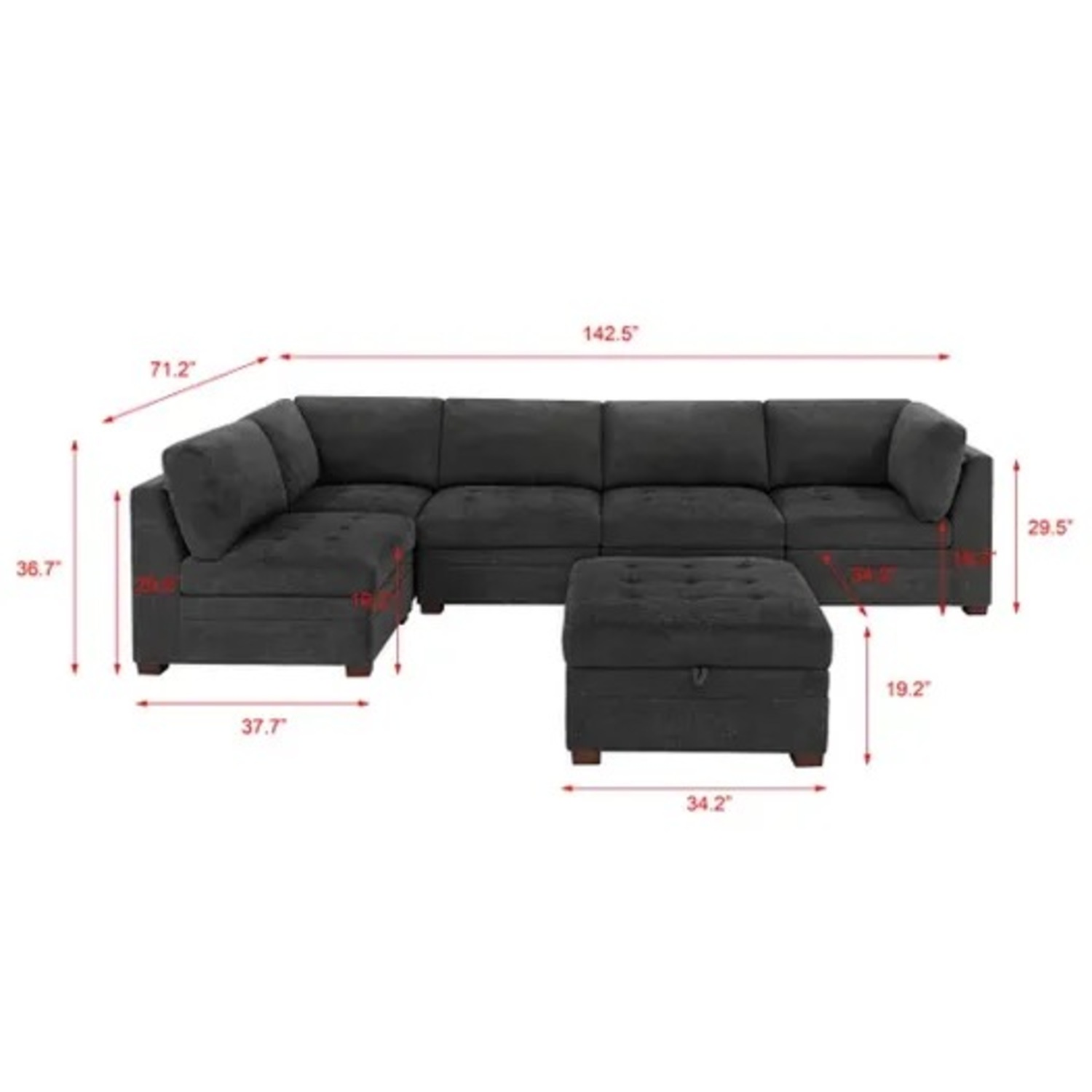 Thomasville Sectional 6-piece Dark Gray & Ottoman - image-5