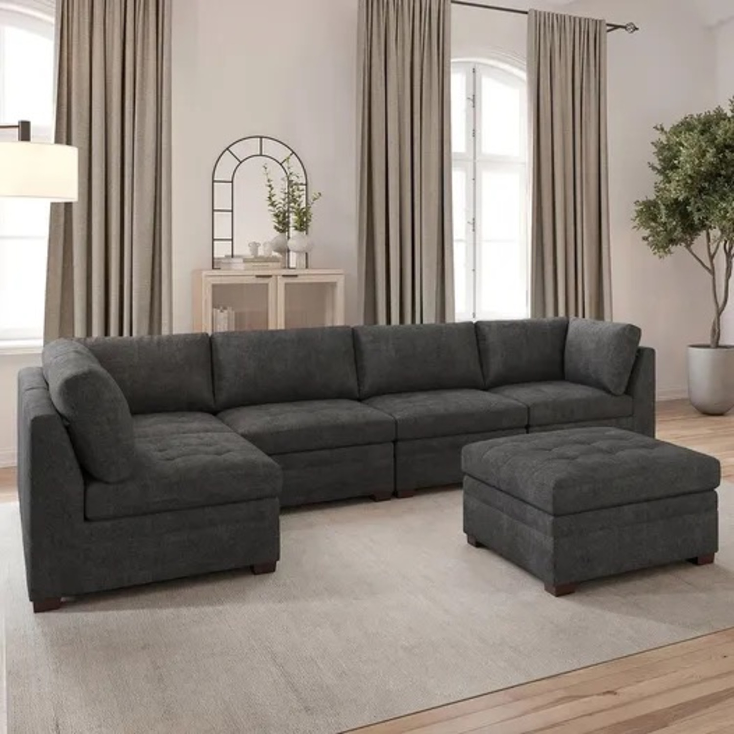 Thomasville Sectional 6-piece Dark Gray & Ottoman - image-4