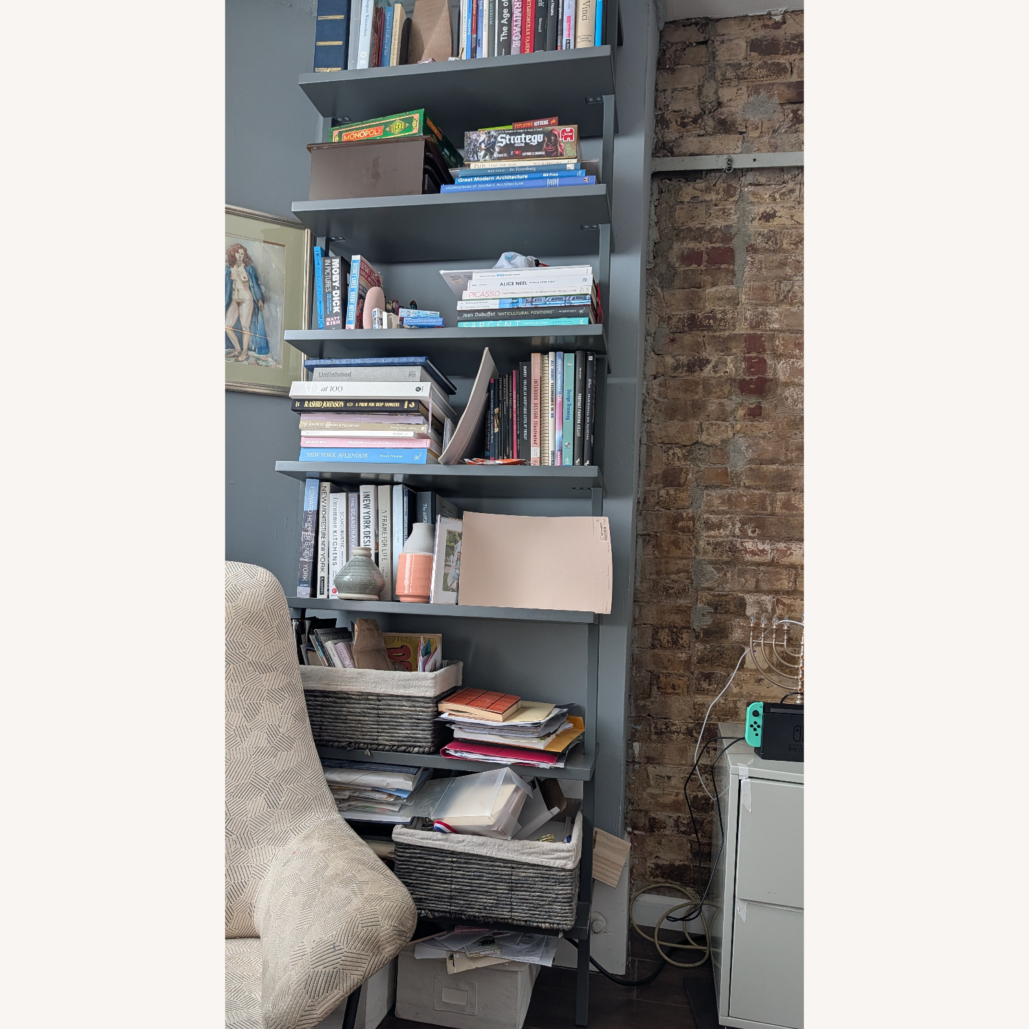 CB2 Stairway 96" White Metal Wall Mount Bookcase - image-1