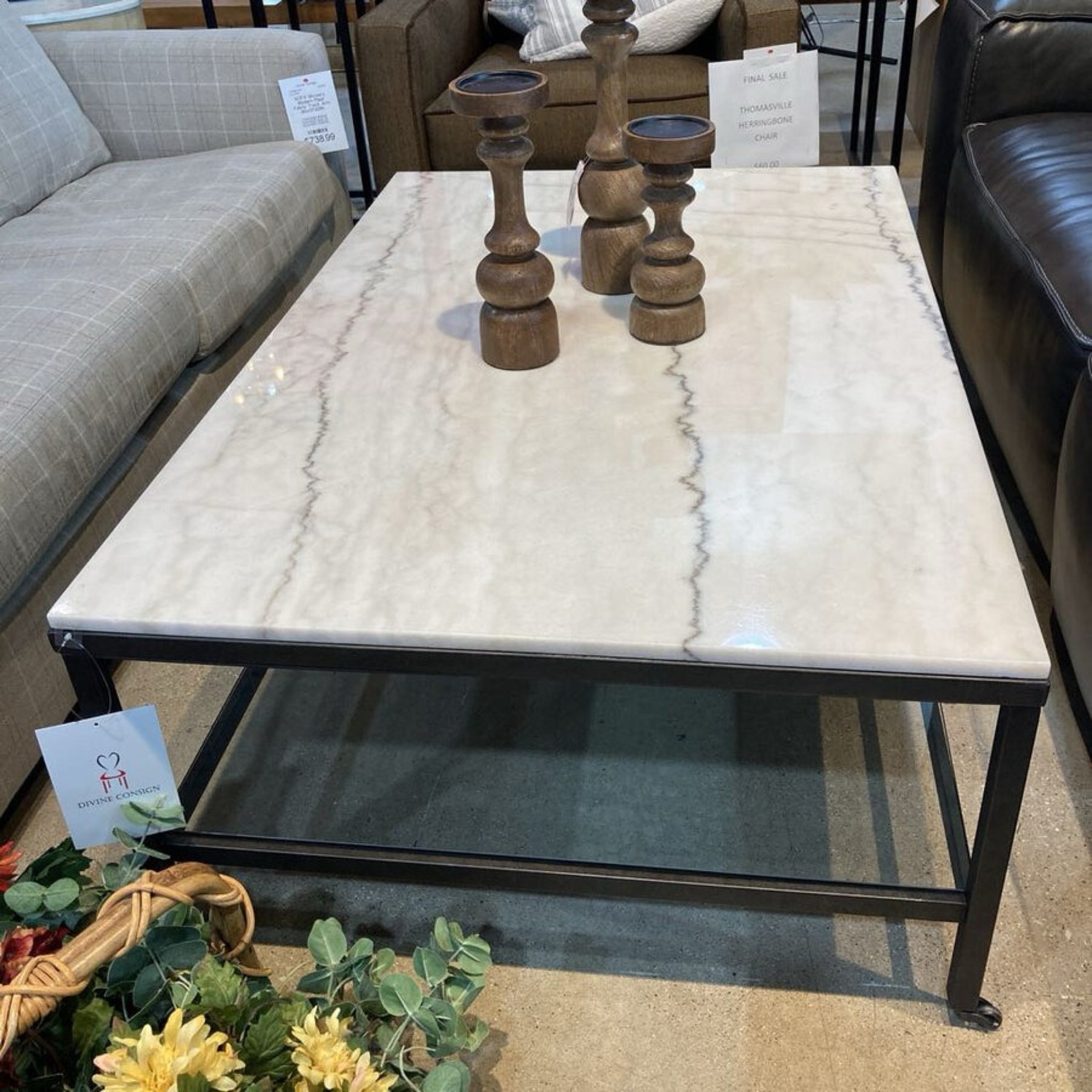 Whitman Rectangular Marble Top Coffee Table - image-3