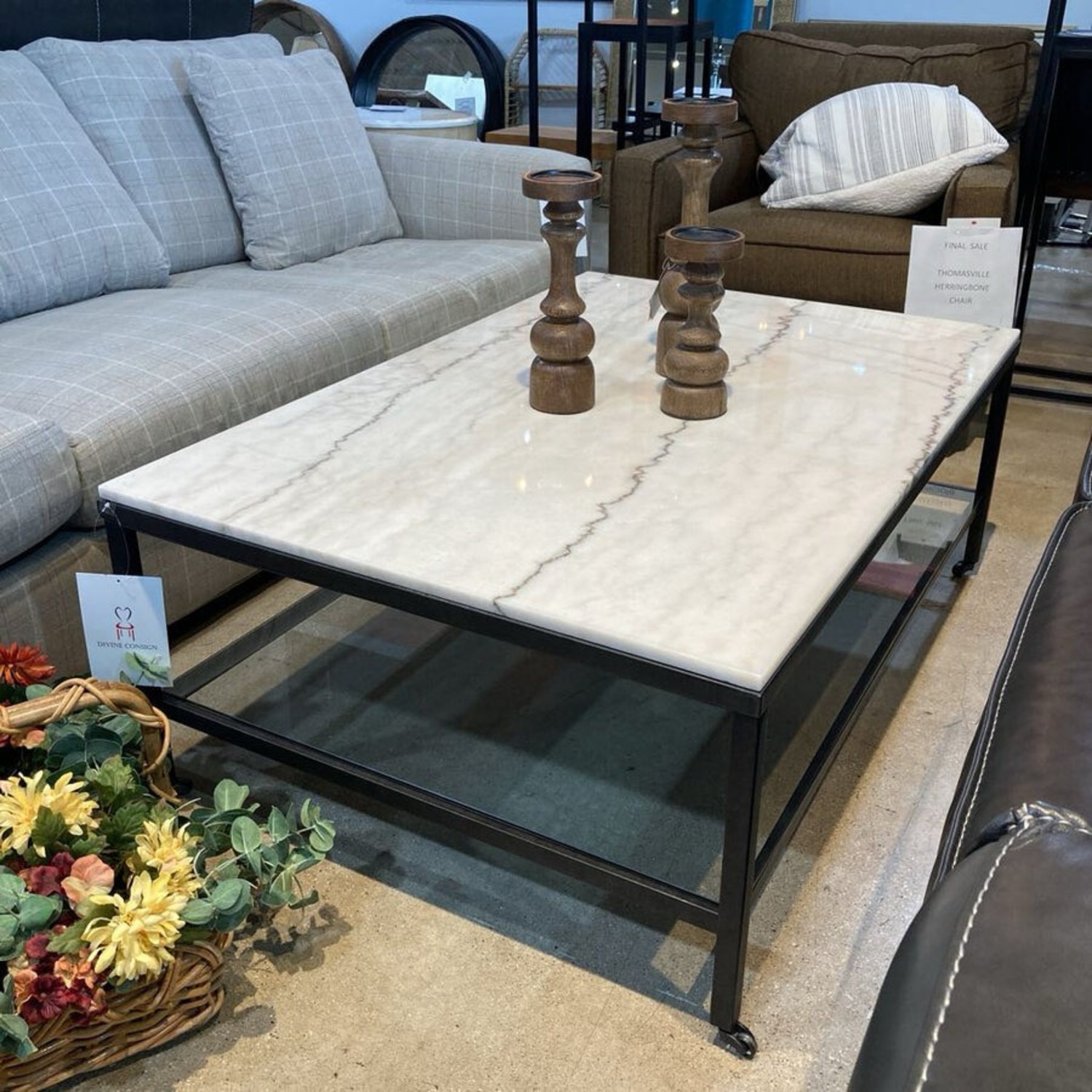 Whitman Rectangular Marble Top Coffee Table - image-2