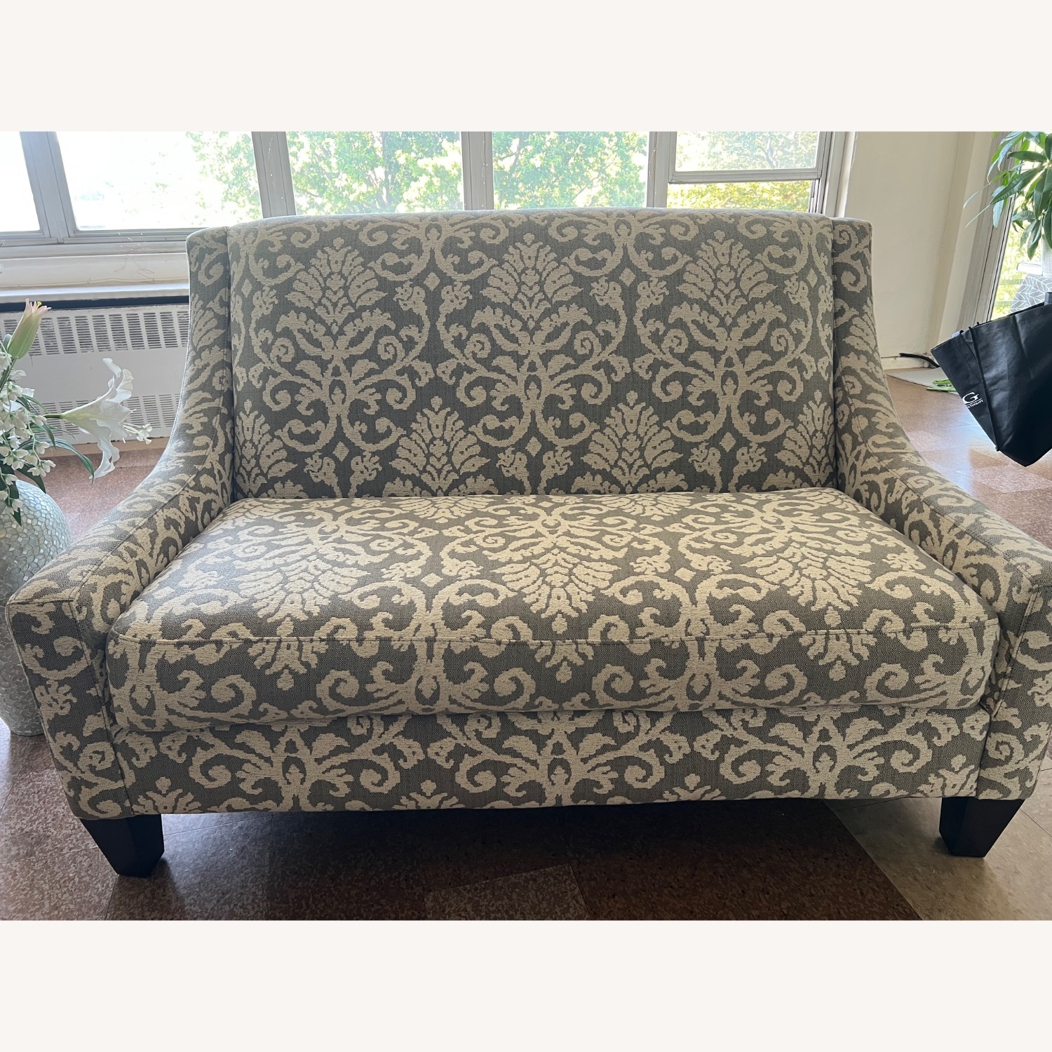Anastasia Elegant Gray & Cream Damask Loveseat - image-1
