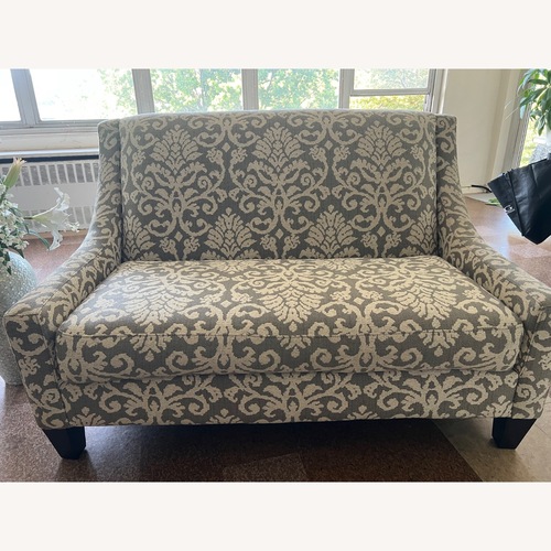 Used Anastasia Elegant Gray & Cream Damask Loveseat  for sale on AptDeco