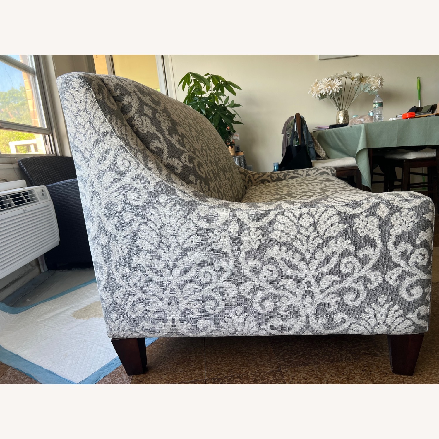 Anastasia Elegant Gray & Cream Damask Loveseat - image-2