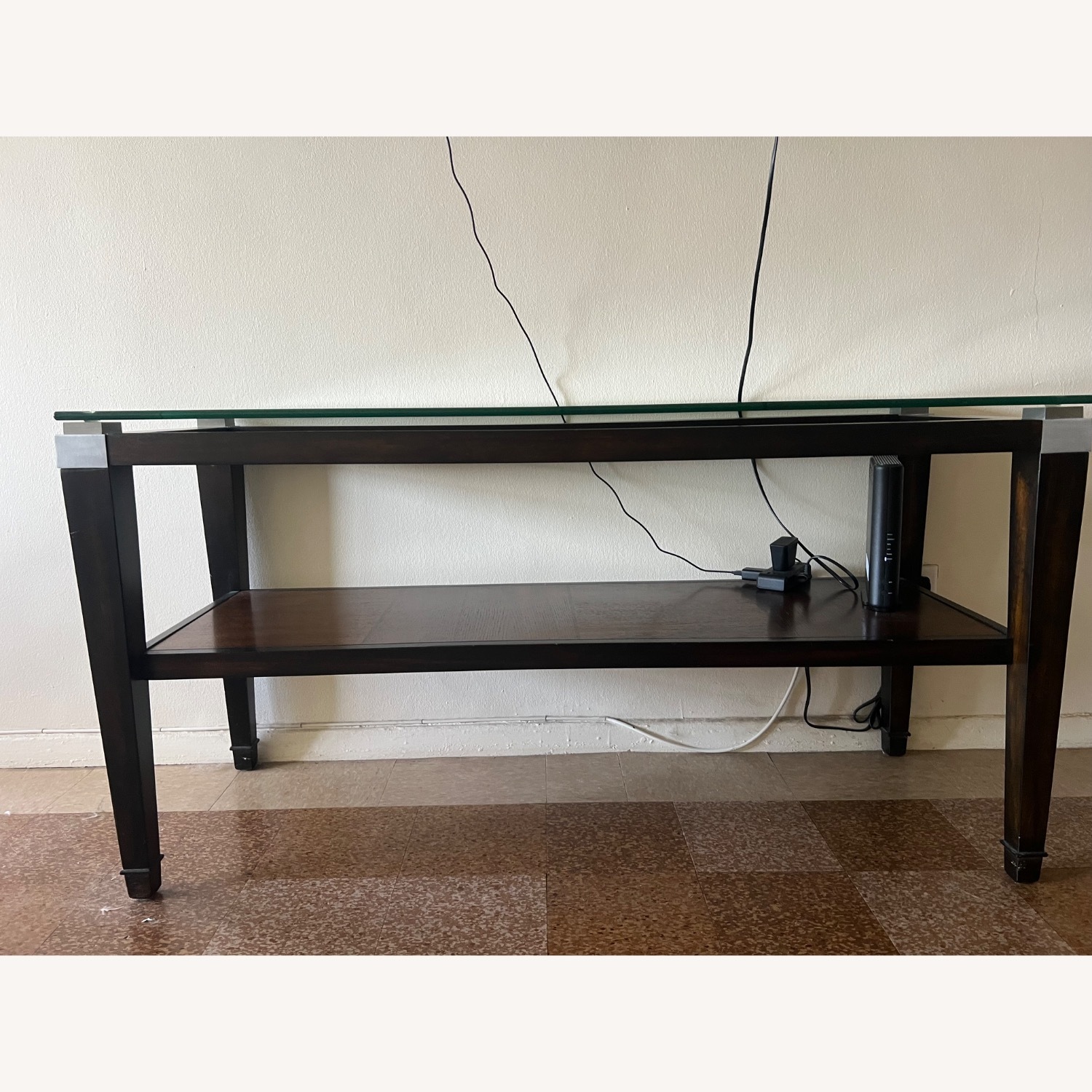 Glass Top TV Stand Media Console Espresso Finish - image-1