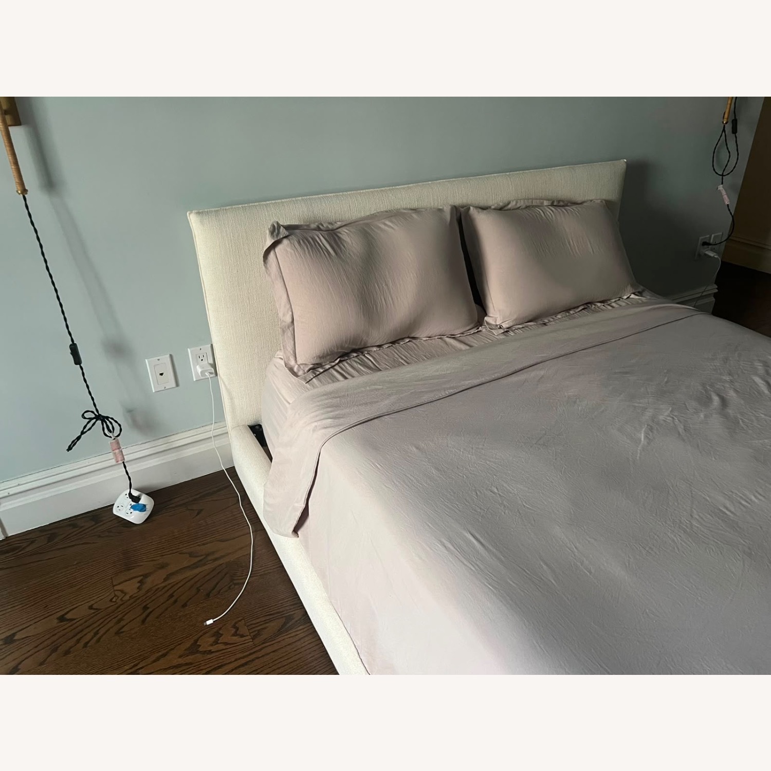 CB2 White Fabric Queen Bed - image-3