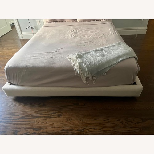 Used CB2 White Fabric Queen Bed for sale on AptDeco