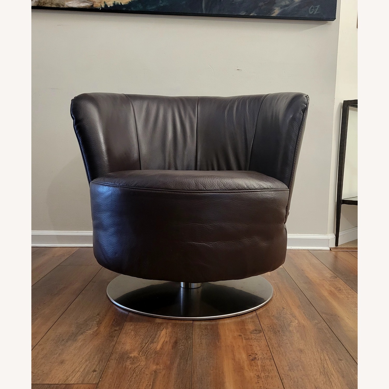 Natuzzi Dark Brown Leather Swivel Accent Chair - image-2